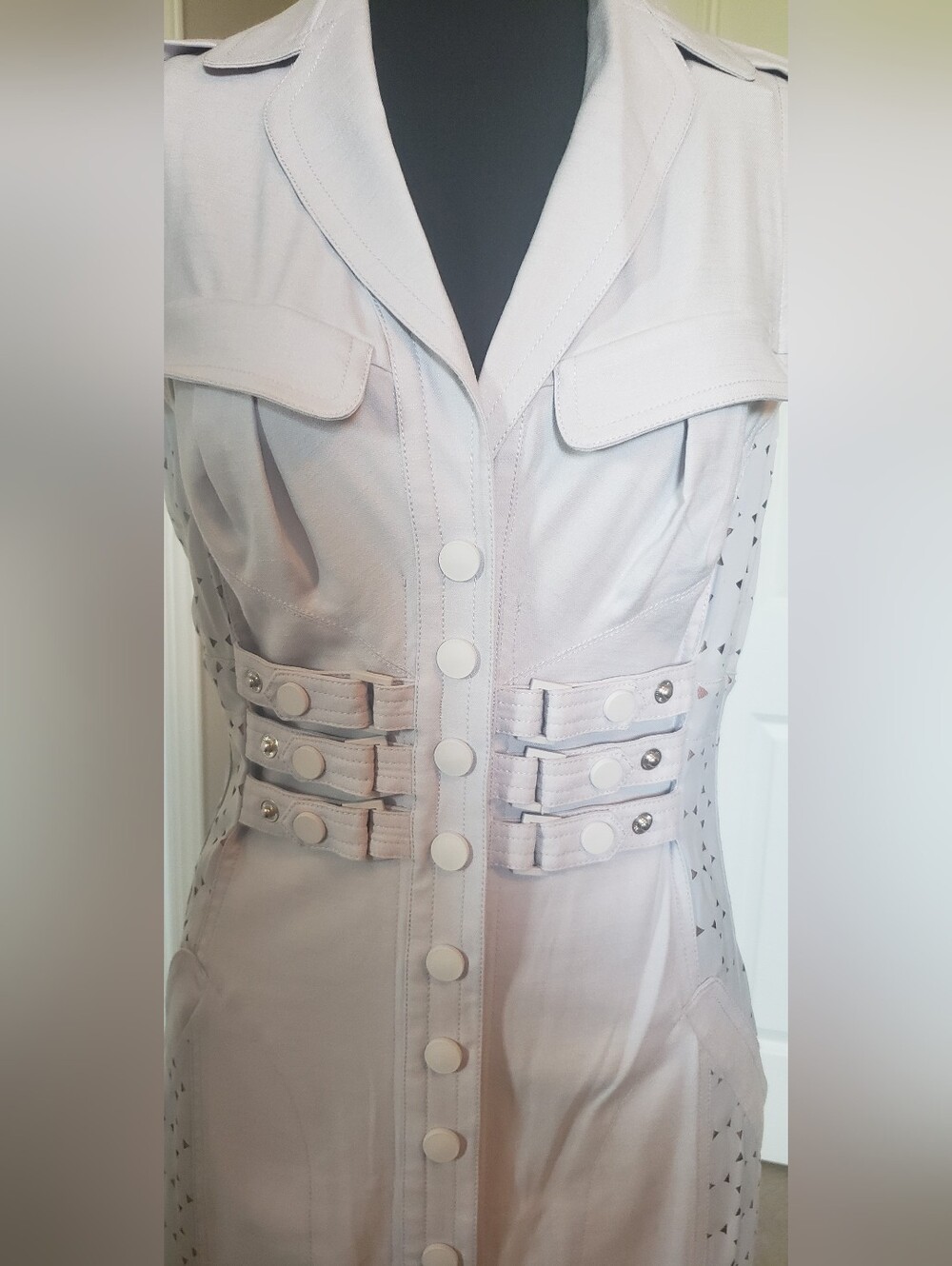 Byron Lars Beauty Mark Lavender Button-Front Midi Dress with Belted Waist - Picture 2 of 8
